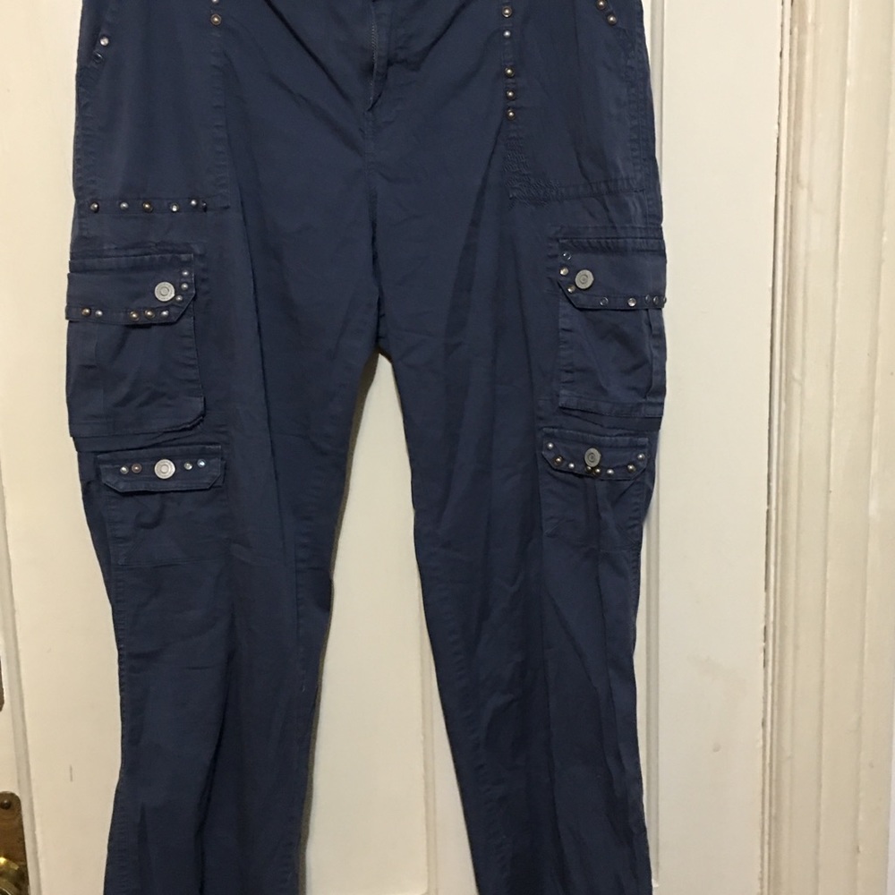 GITANO VINTAGE 90’s‎ EMBELLISHE Blue women’s CARGO PANTS 16W - Picture 7 of 11